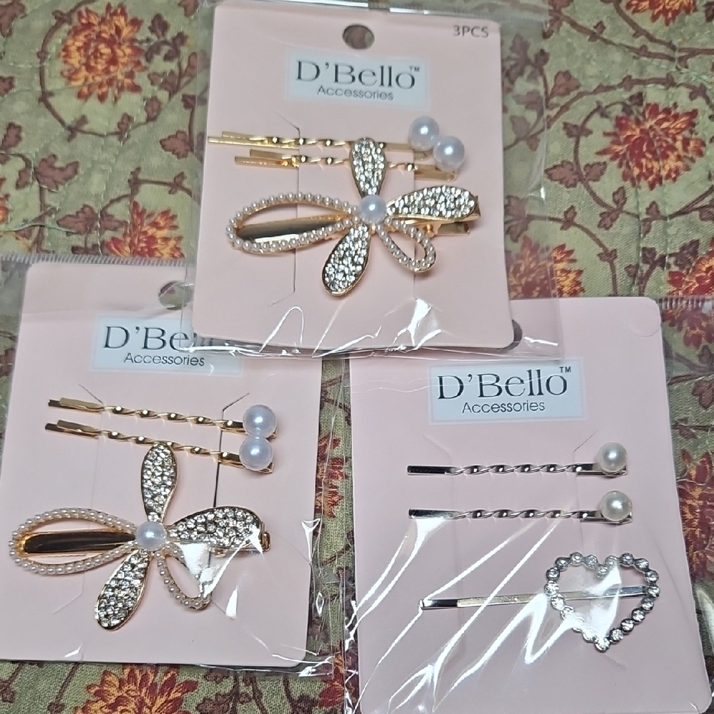 Gold and Silver Hair Clips with Pearl and Rhinestone Accents